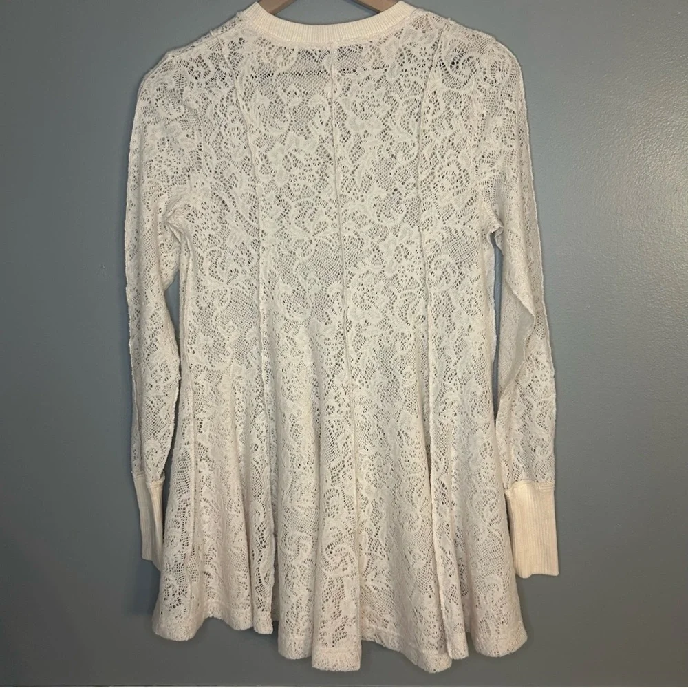Free People Coffee In The Morning Tunic Sweater Top in Chamoix Cream, Size XS